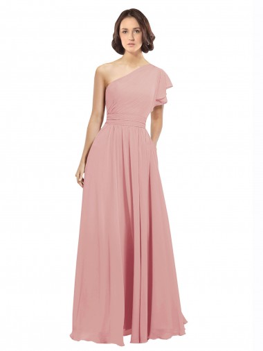Großhandel A-Linien Eine-Schulter Chiffon Lange Brautjungfernkleider