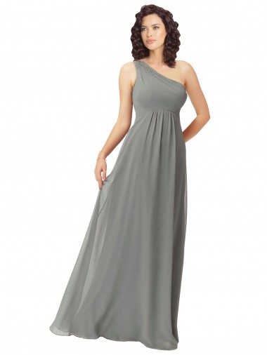 Großhandel A-Linien Eine-Schulter Chiffon Lange Brautjungfernkleider