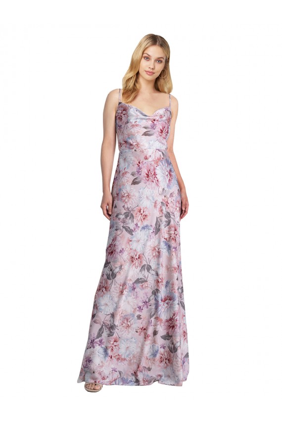 Großhandel A-Linien Haube Ausschnitt Stretch-Satin Blumen Lange Formale Brautjungfernkleider / Abendkleider