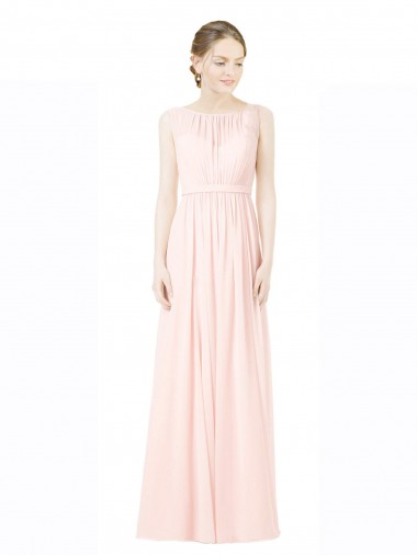Großhandel A-Linien Jewel Chiffon Lange Brautjungfernkleider