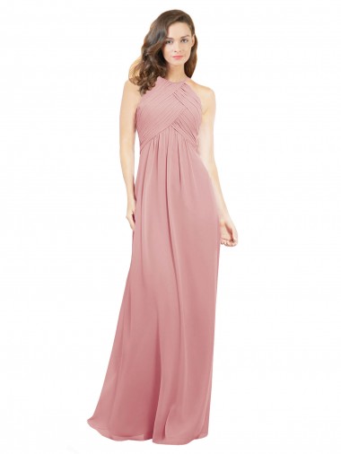 Großhandel A-Linien Neckholder Chiffon Lange Brautjungfernkleider