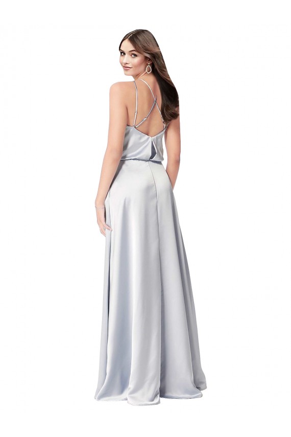Großhandel A-Linien Neckholder Seidiger Satin Lange Formale Brautjungfernkleider / Abendkleider