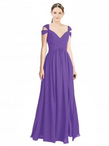 Großhandel A-Linien Off-Schulter Chiffon Lange Brautjungfernkleider