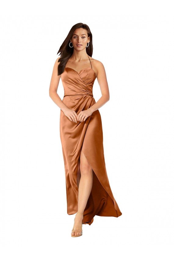 Großhandel A-Linien Spaghetti-Träger Seidiger Satin Lange Formale Brautjungfernkleider / Abendkleider / Abiballkleider