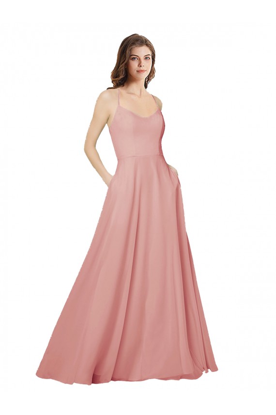 Großhandel A-Linien Trägerlos Chiffon Lange Brautjungfernkleider