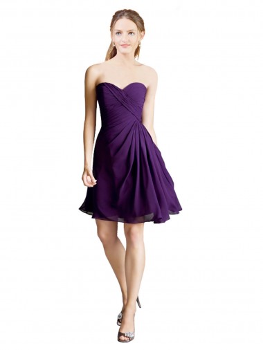 Großhandel A-Linien Trägerlos Knielang Chiffon Kurze Brautjungfernkleider / Cocktailkleider / Heimkehr Kleider