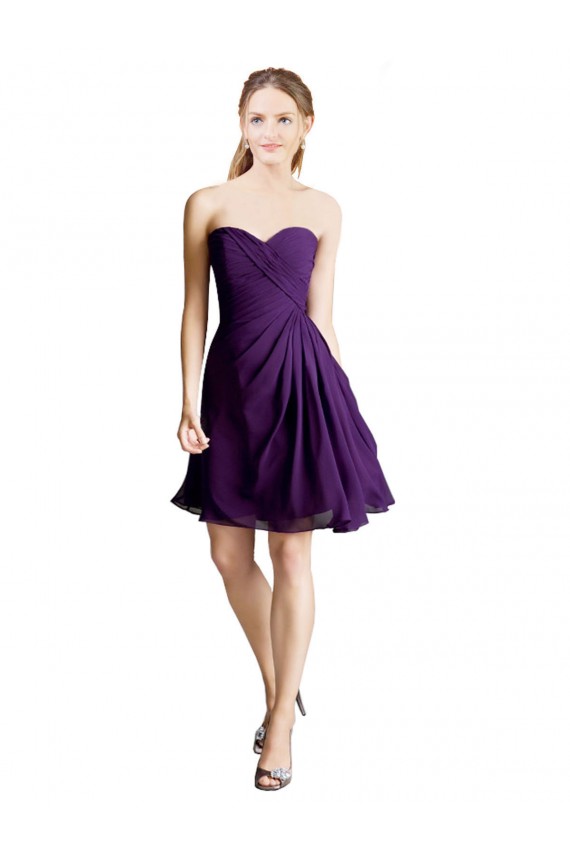 Großhandel A-Linien Trägerlos Knielang Chiffon Kurze Brautjungfernkleider / Cocktailkleider / Heimkehr Kleider