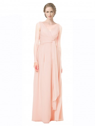 Großhandel A-Linien V-Ausschnitt Chiffon Lange Brautjungfernkleider
