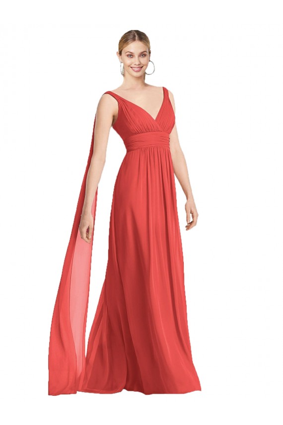 Großhandel A-Linien V-Ausschnitt Chiffon Lange Brautjungfernkleider