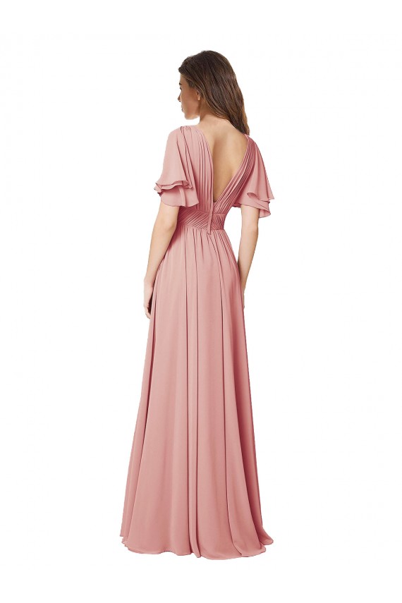 Großhandel A-Linien V-Ausschnitt Chiffon Lange Brautjungfernkleider