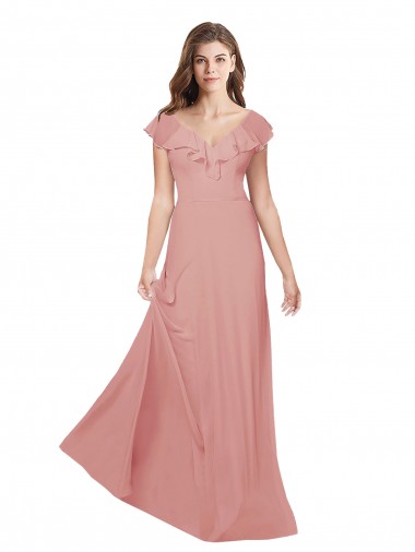 Großhandel A-Linien V-Ausschnitt Chiffon Lange Brautjungfernkleider
