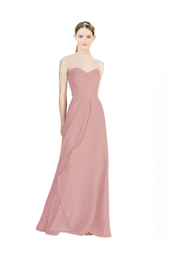Großhandel Altrosa A-Linien Chiffon Lange Brautjungfernkleider