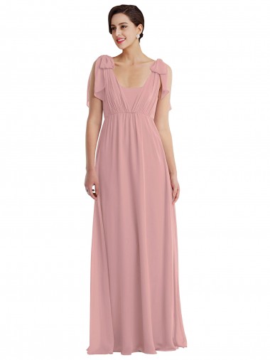 Großhandel Altrosa A-Linien Neckholder Chiffon Lange Brautjungfernkleider