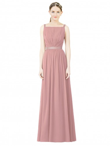 Großhandel Altrosa A-Linien Stehkragen Ausschnitt Chiffon Lange Brautjungfernkleider