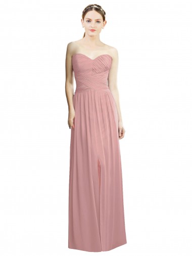 Großhandel Altrosa A-Linien Trägerlos Chiffon Lange Formale Brautjungfernkleider / Abendkleider