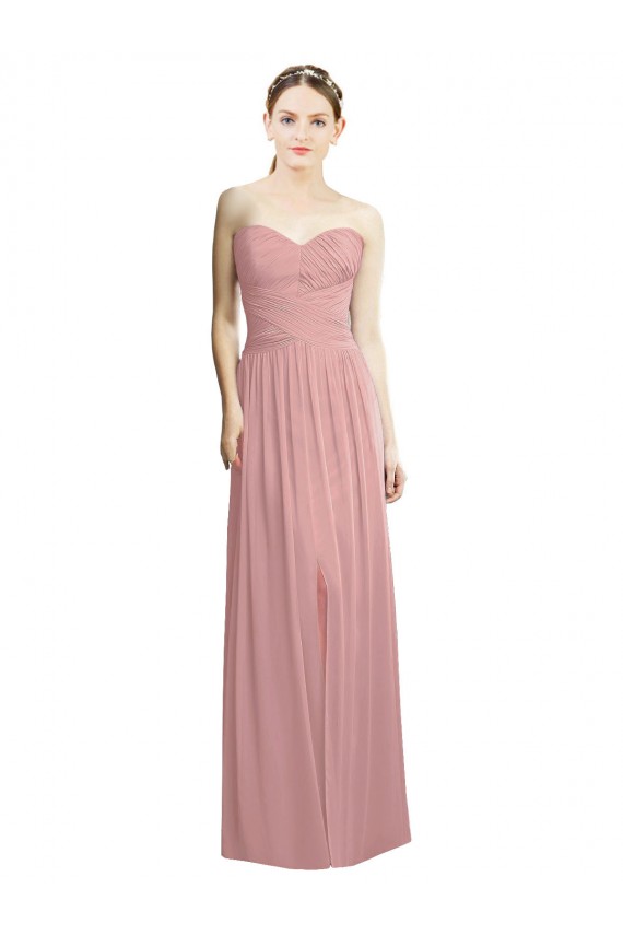 Großhandel Altrosa A-Linien Trägerlos Chiffon Lange Formale Brautjungfernkleider / Abendkleider