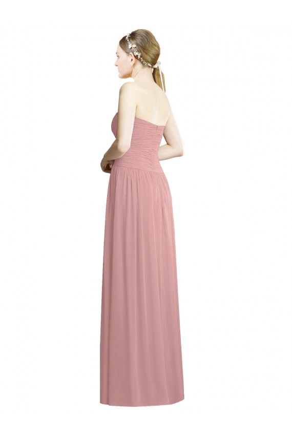 Großhandel Altrosa A-Linien Trägerlos Chiffon Lange Formale Brautjungfernkleider / Abendkleider