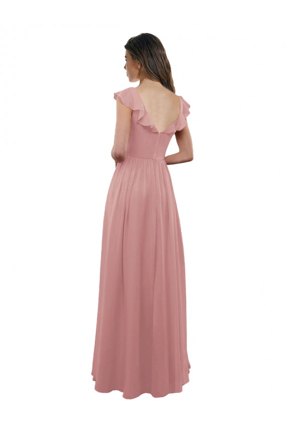 Großhandel Altrosa A-Linien V-Ausschnitt Chiffon Lange Brautjungfernkleider