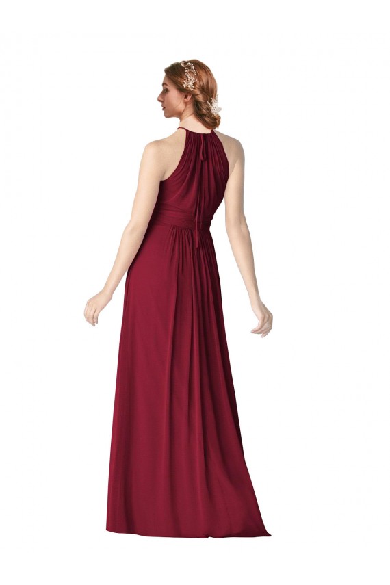Großhandel Burgunderrot A-Linien Neckholder Chiffon Lange Brautjungfernkleider