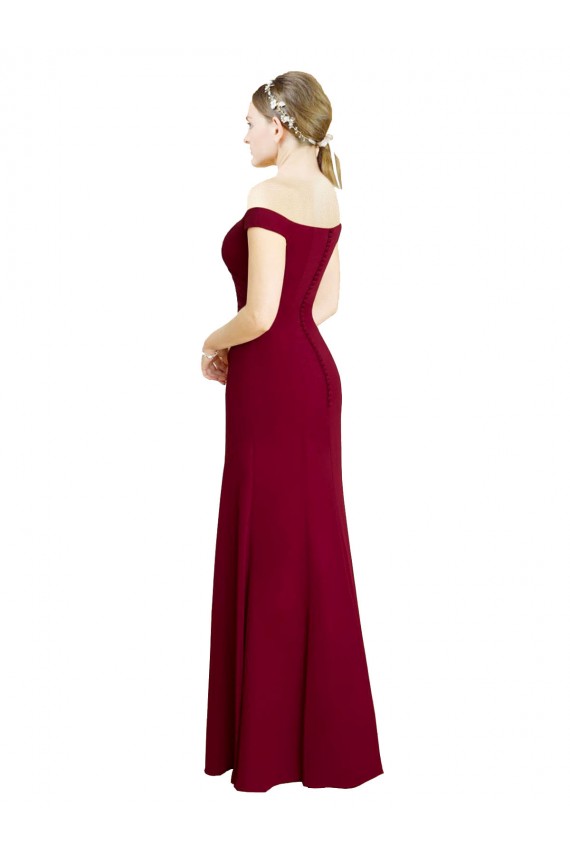 Großhandel Burgunderrot Meerjungfrau Off-Schulter Chiffon Lange Brautjungfernkleider / Abiballkleider
