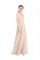 Großhandel Champagner A-Linien Neckholder Stehkragen Ausschnitt Chiffon Spitze Lange Brautjungfernkleider / Abiballkleider