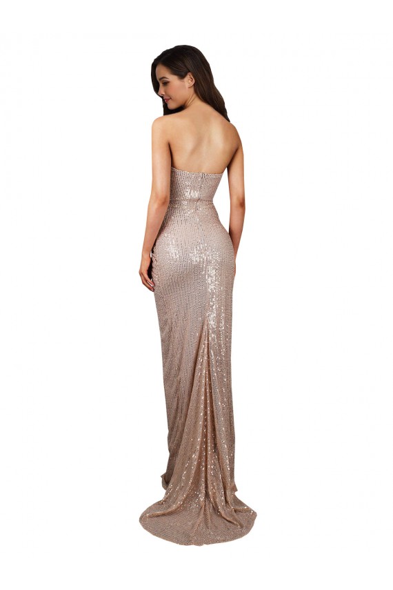 Großhandel Champagner Meerjungfrau Scoop Paillette Lange Formale Brautjungfernkleider / Abendkleider / Abiballkleider