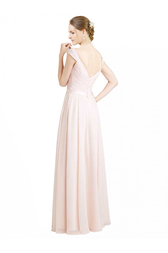 Großhandel Creme Rosa A-Linien Chiffon Spitze Lange Brautjungfernkleider