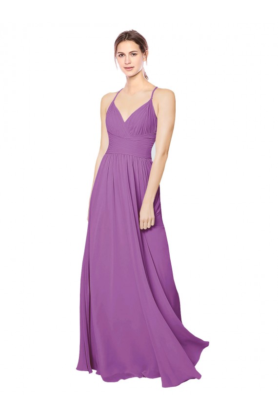 Großhandel Dahlie A-Linien Chiffon Lange Brautjungfernkleider