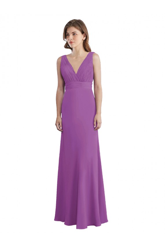 Großhandel Dahlie A-Linien V-Ausschnitt Chiffon Lange Brautjungfernkleider