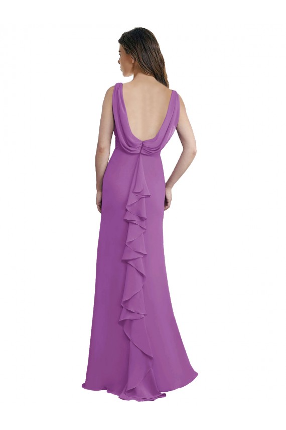Großhandel Dahlie A-Linien V-Ausschnitt Chiffon Lange Brautjungfernkleider