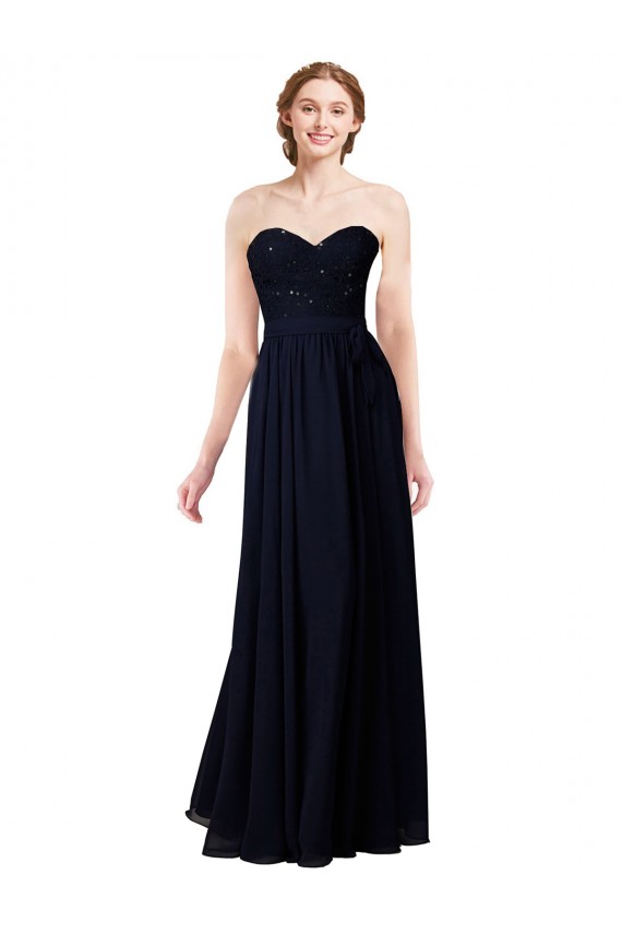 Großhandel Dunkelmarine A-Linien Chiffon Lange Brautjungfernkleider