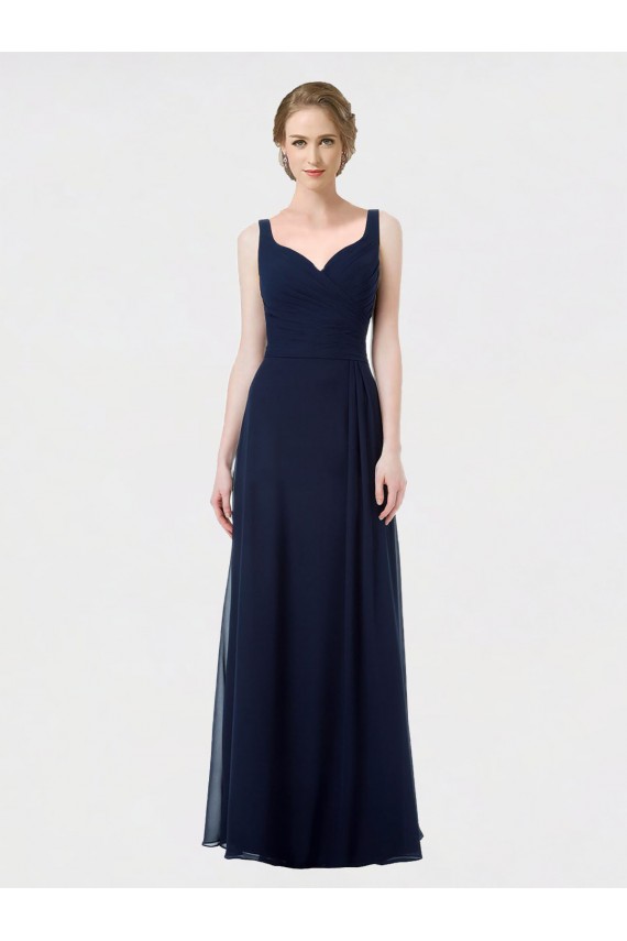 Großhandel Dunkelmarine A-Linien Chiffon Lange Brautjungfernkleider