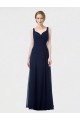 Großhandel Dunkelmarine A-Linien Chiffon Lange Brautjungfernkleider