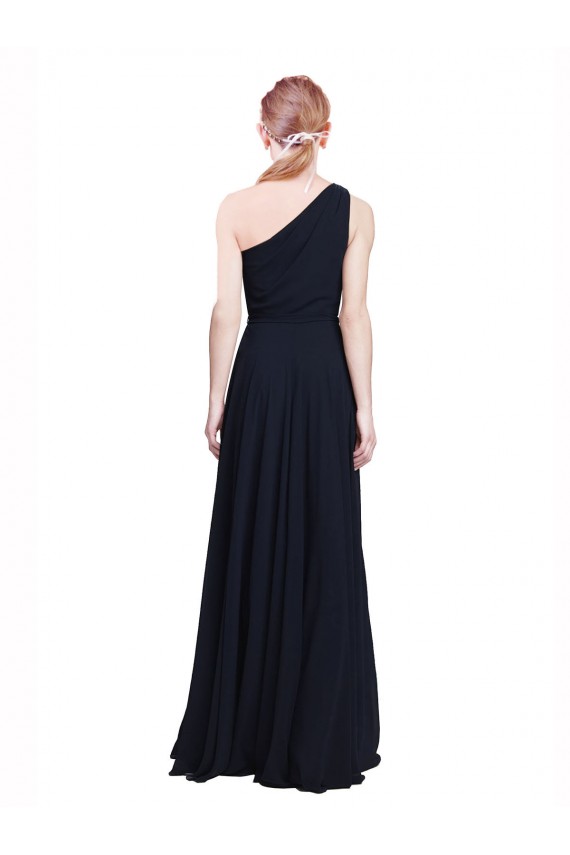 Großhandel Dunkelmarine A-Linien Eine-Schulter Chiffon Lange Brautjungfernkleider