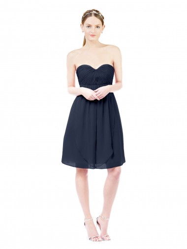 Großhandel Dunkelmarine A-Linien Knielang Chiffon Kurze Brautjungfernkleider / Cocktailkleider / Heimkehr Kleider