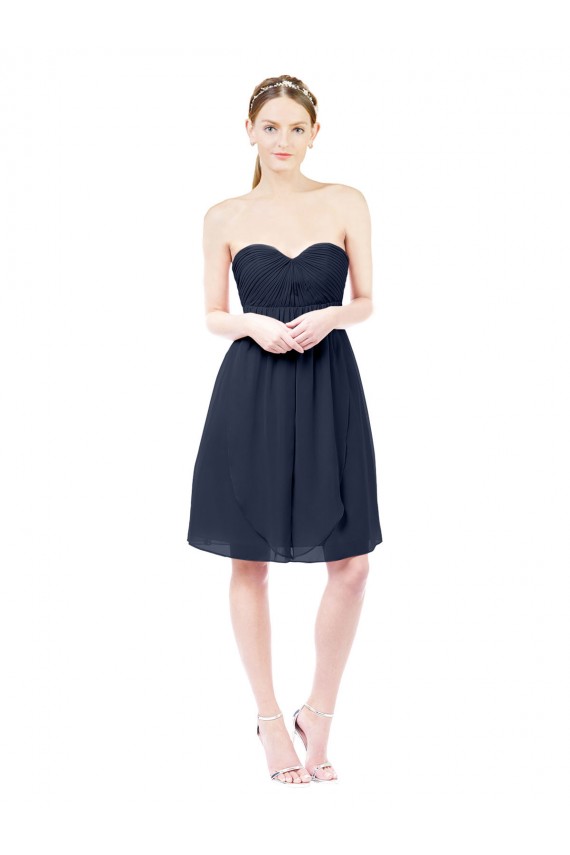 Großhandel Dunkelmarine A-Linien Knielang Chiffon Kurze Brautjungfernkleider / Cocktailkleider / Heimkehr Kleider