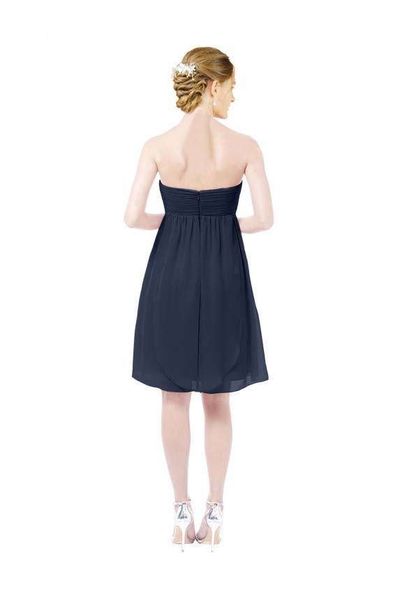 Großhandel Dunkelmarine A-Linien Knielang Chiffon Kurze Brautjungfernkleider / Cocktailkleider / Heimkehr Kleider