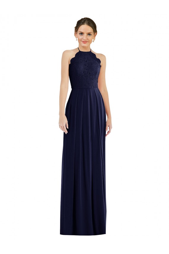Großhandel Dunkelmarine A-Linien Neckholder Chiffon Lange Brautjungfernkleider