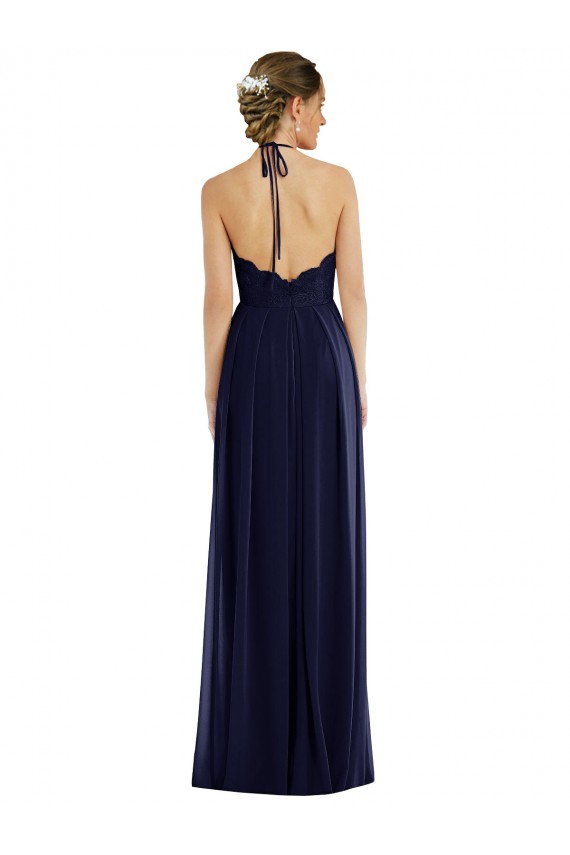 Großhandel Dunkelmarine A-Linien Neckholder Chiffon Lange Brautjungfernkleider