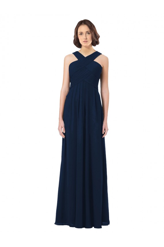 Großhandel Dunkelmarine A-Linien Off-Schulter Chiffon Lange Brautjungfernkleider