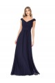 Großhandel Dunkelmarine A-Linien Off-Schulter Chiffon Lange Brautjungfernkleider