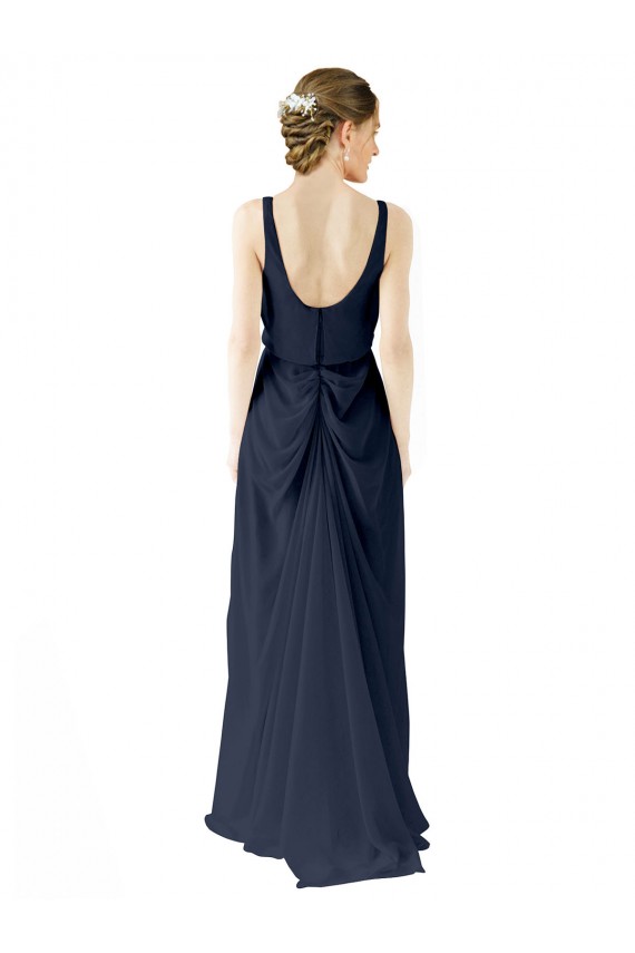 Großhandel Dunkelmarine A-Linien Scoop Chiffon Lange Brautjungfernkleider