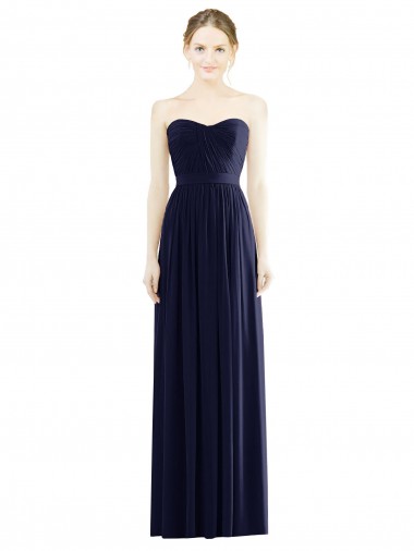 Großhandel Dunkelmarine A-Linien Trägerlos Chiffon Lange Formale Brautjungfernkleider / Abendkleider