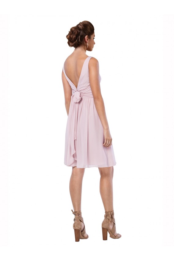 Großhandel Dunkelmarine A-Linien V-Ausschnitt Knielang Chiffon Kurze Brautjungfernkleider / Cocktailkleider / Heimkehr Kleider