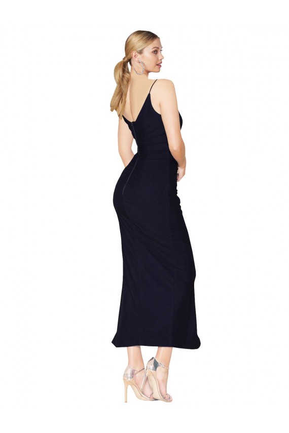 Großhandel Dunkelmarine Meerjungfrau V-Ausschnitt Knielang Chiffon Kurze Formale Brautjungfernkleider / Abendkleider / Abiballkleider / Cocktailkleider / Heimkehr Kleider