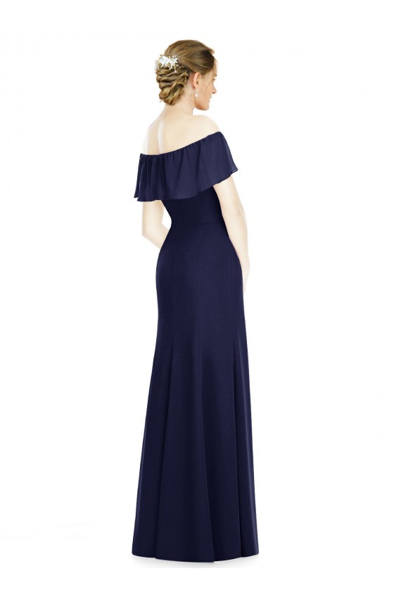 Großhandel Dunkelmarine Trompete Off-Schulter Chiffon Lange Brautjungfernkleider