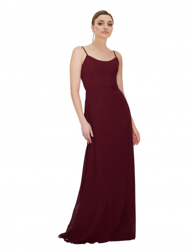 Großhandel Dunkler Burgunder A-Linien Scoop Chiffon Lange Brautjungfernkleider