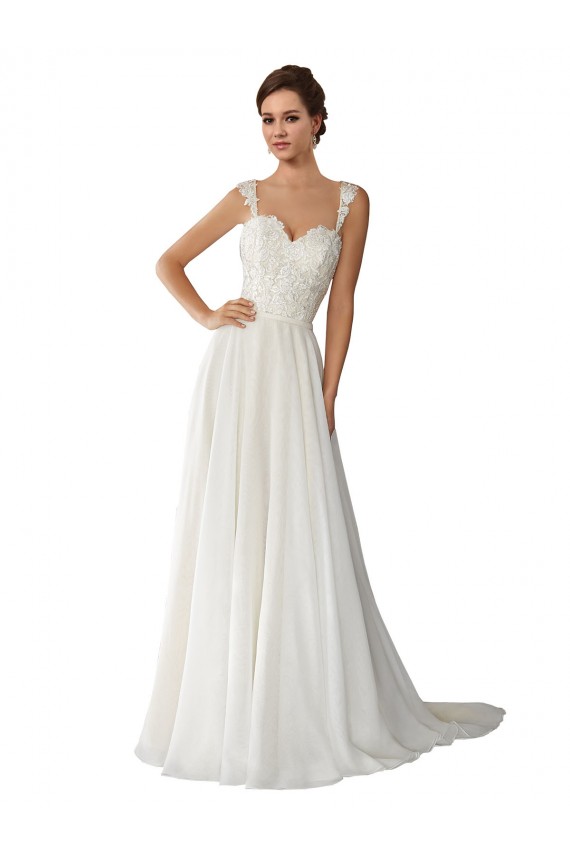 Großhandel Elfenbein A-Linien Kapelle-schleppe Chiffon Spitze Brautkleider