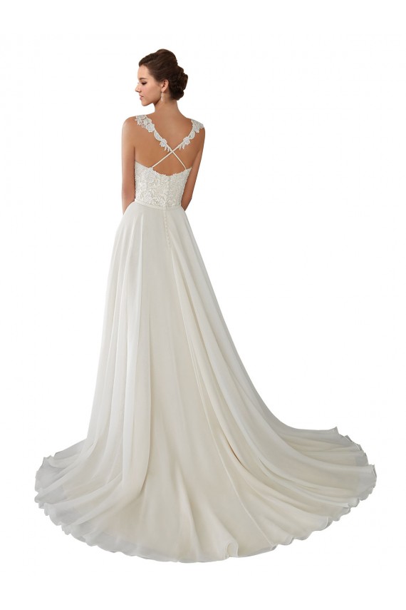 Großhandel Elfenbein A-Linien Kapelle-schleppe Chiffon Spitze Brautkleider
