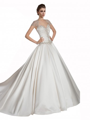 Großhandel Elfenbein A-Linien Kapelle-schleppe Satin Brautkleider